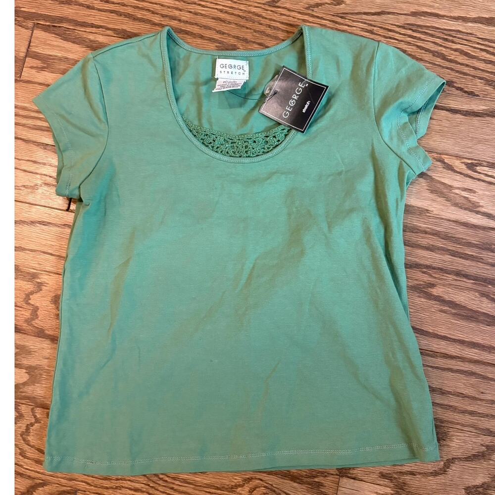 George Women’s Small Green‎ Crochet Beaded Baby Tee Y2K NWT Cotton Blend Shirt